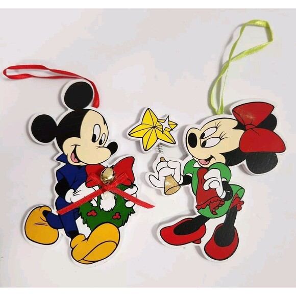 Disney Other - The Walt Disney Company Mickey & Minnie Mouse Vintage Wooden Ornaments SET OF 2